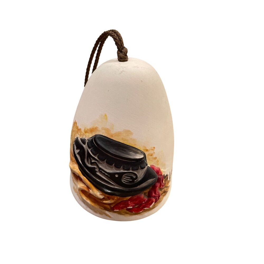Vintage Hand painted ceramic hanging bell clapper rope wind chime SKU 9898